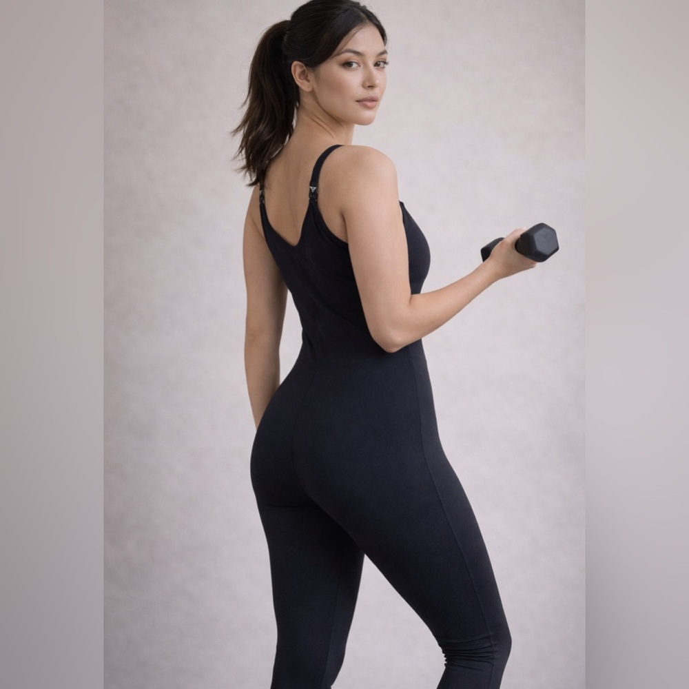 Postpartum Nursing Workout Jumpsuit Sz L Compression - Picture 1 of 13